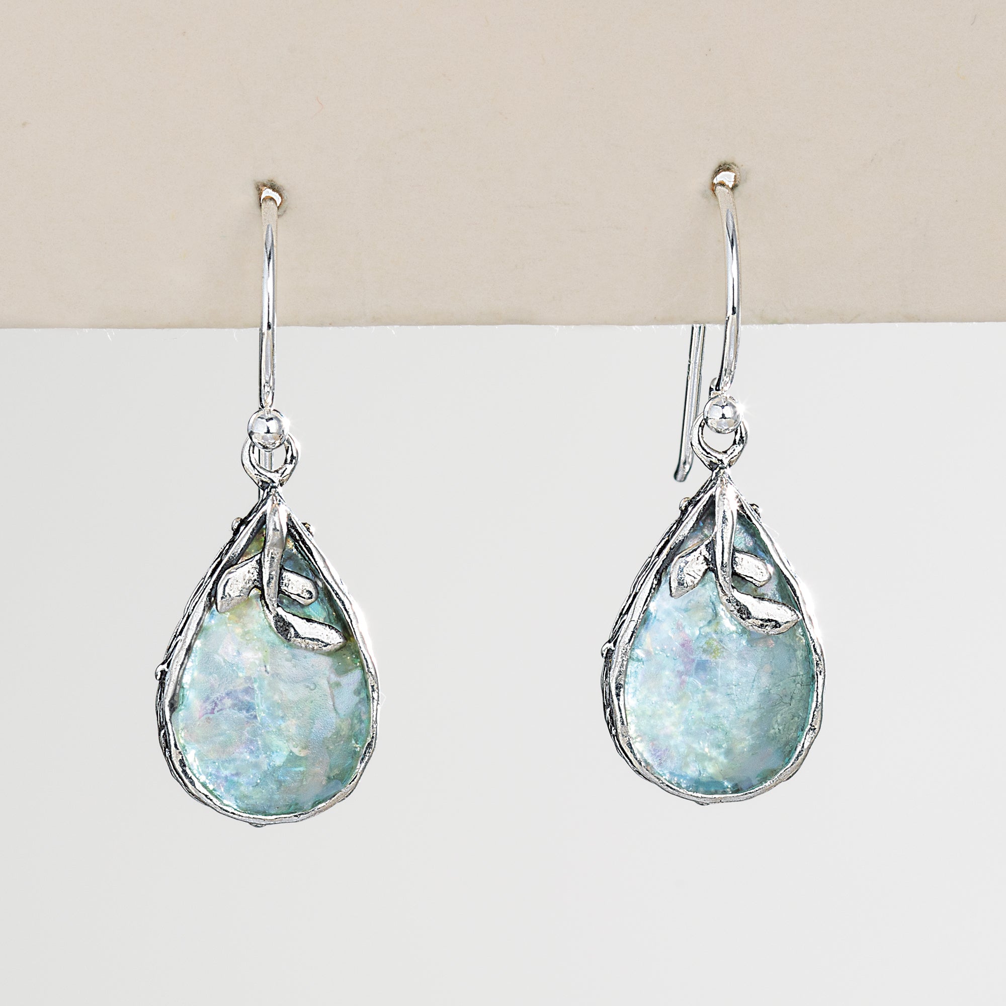 Roman Glass Vine Accented Teardrop Earrings