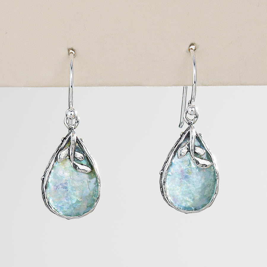 Roman Glass Vine Accented Teardrop Earrings