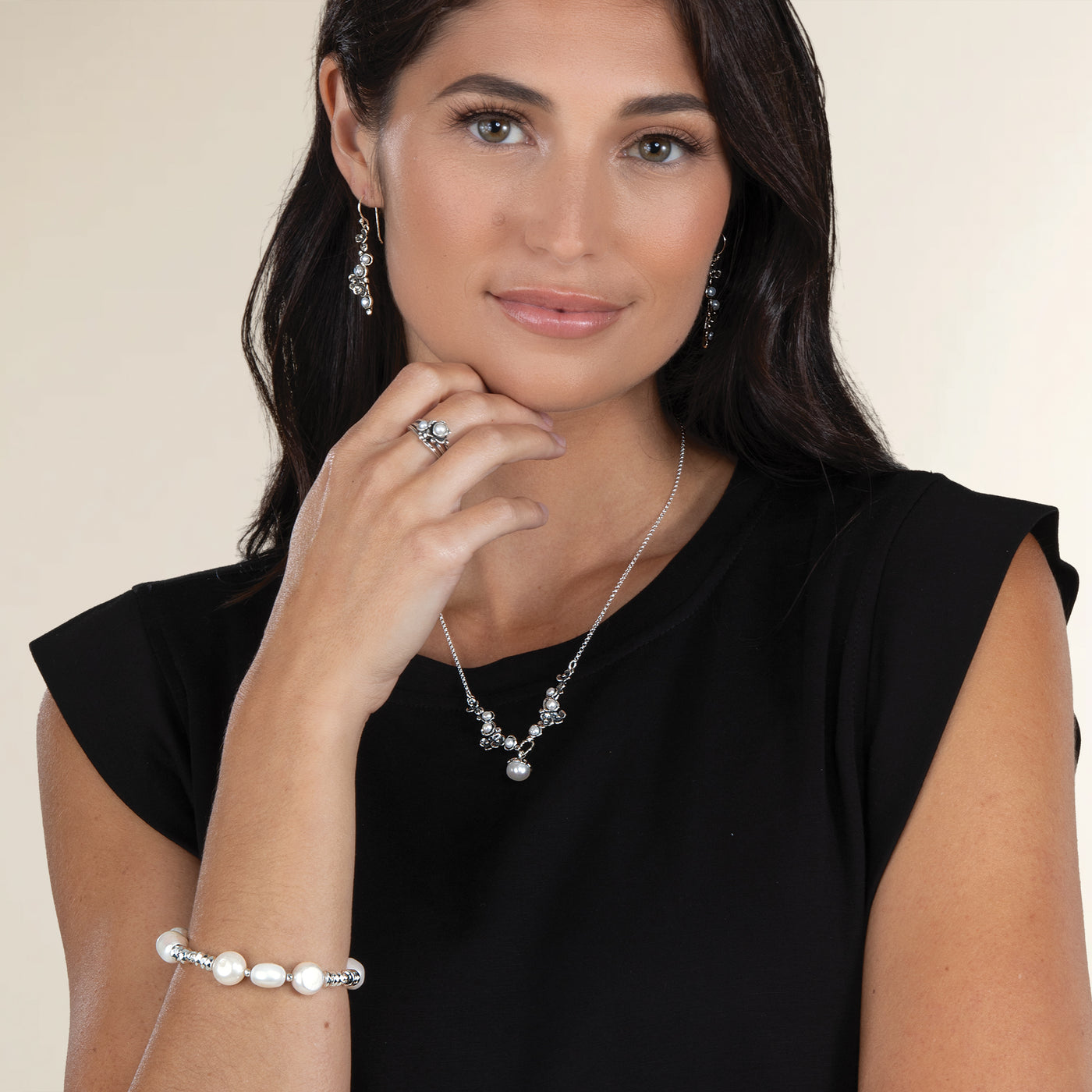 Florals & Freshwater Pearls Sterling Silver Necklace