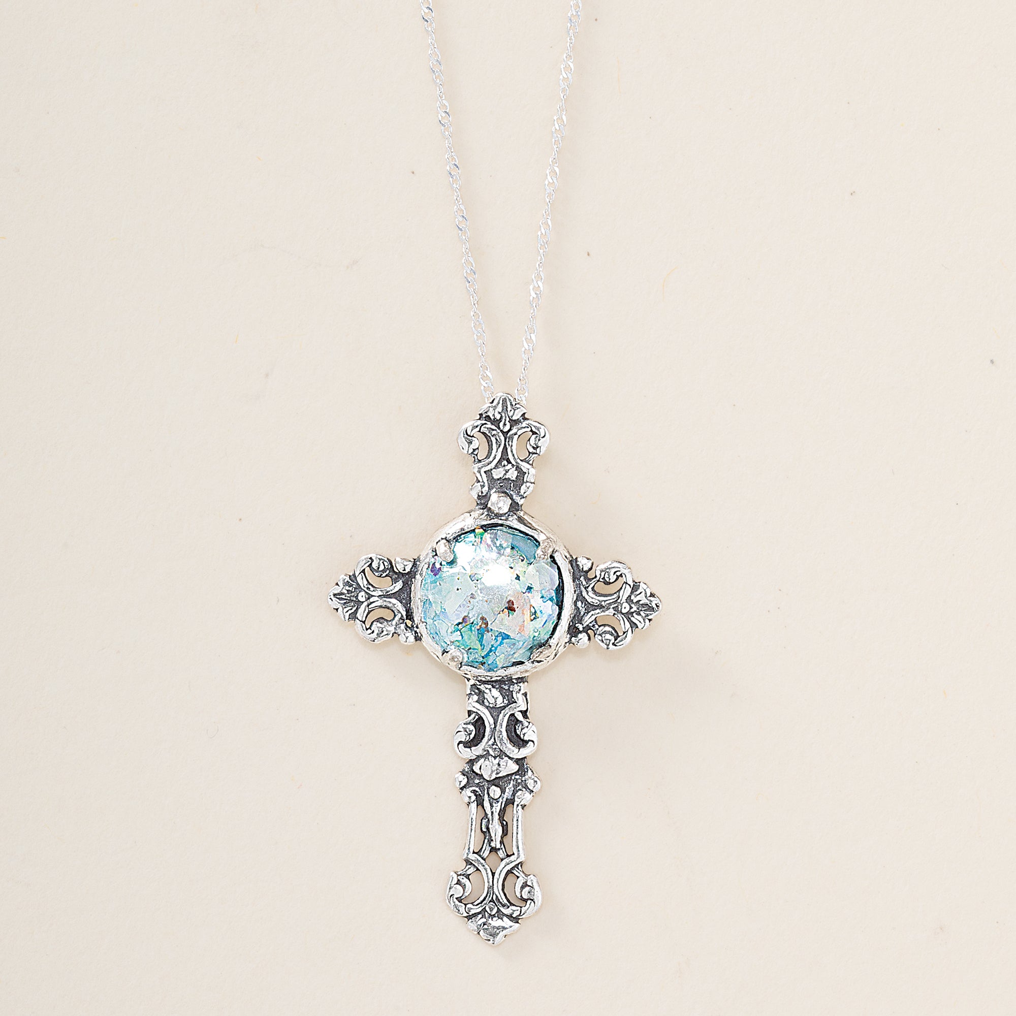 Roman Glass Cross Pendant Necklace