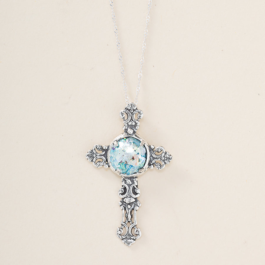 Roman Glass Cross Pendant Necklace