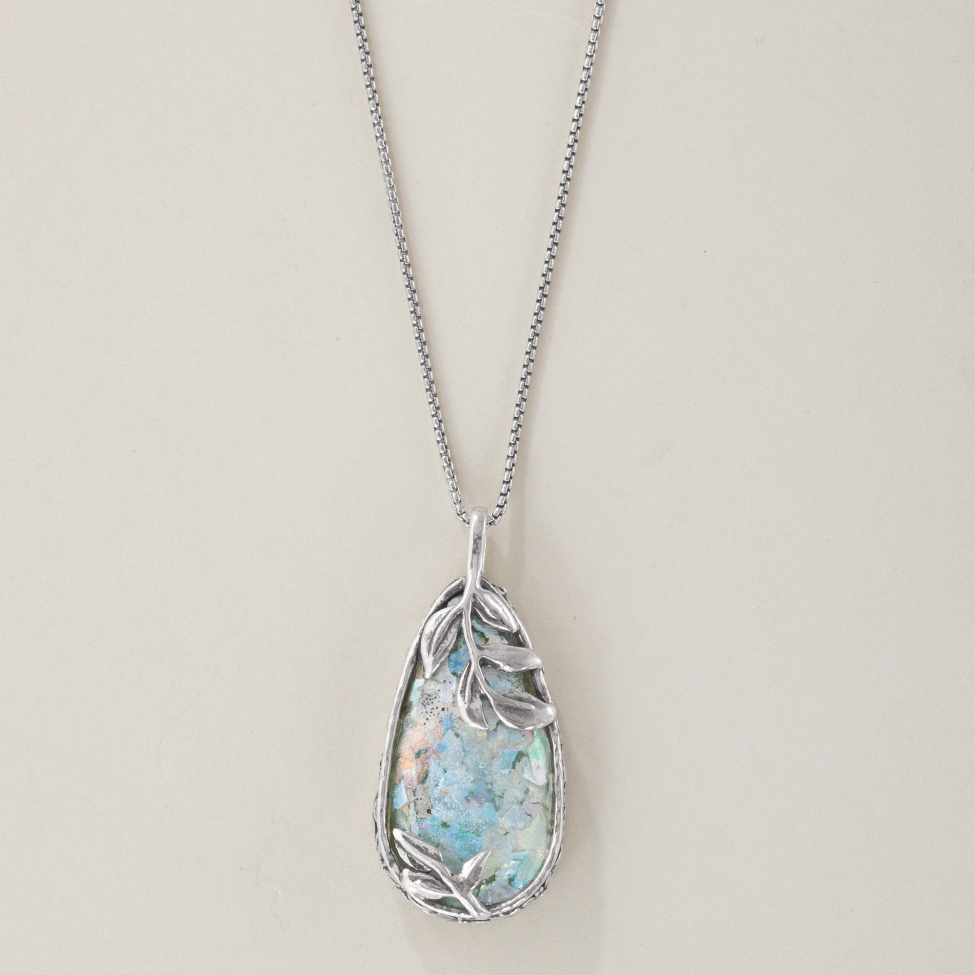 Roman Glass Vine Accented Teardrop Pendant Necklace (Preorder)