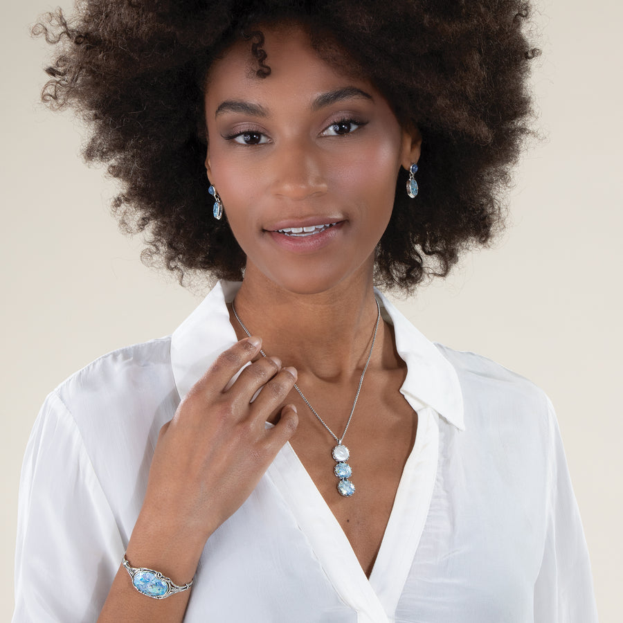 Kyanite & Oval Roman Glass Earrings