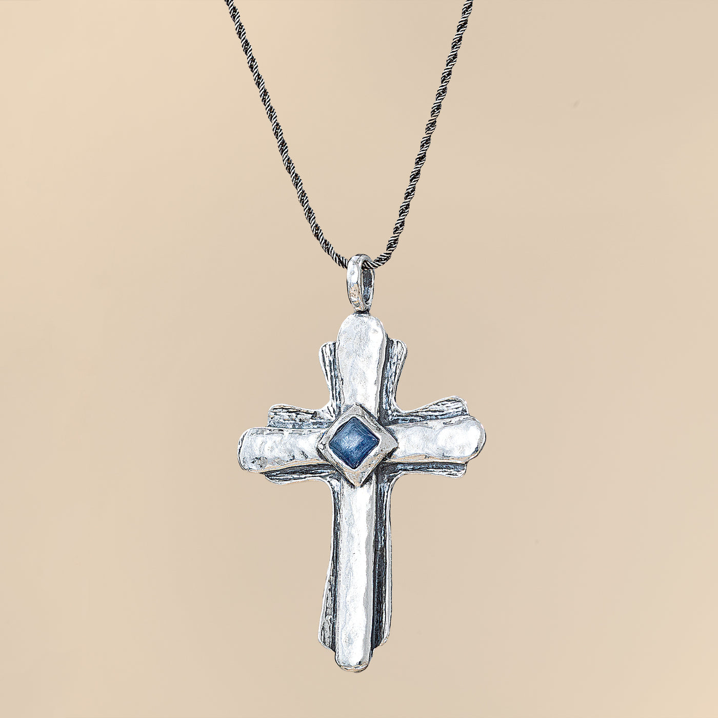 Sterling Silver & Kyanite Cross Necklace (Preorder)