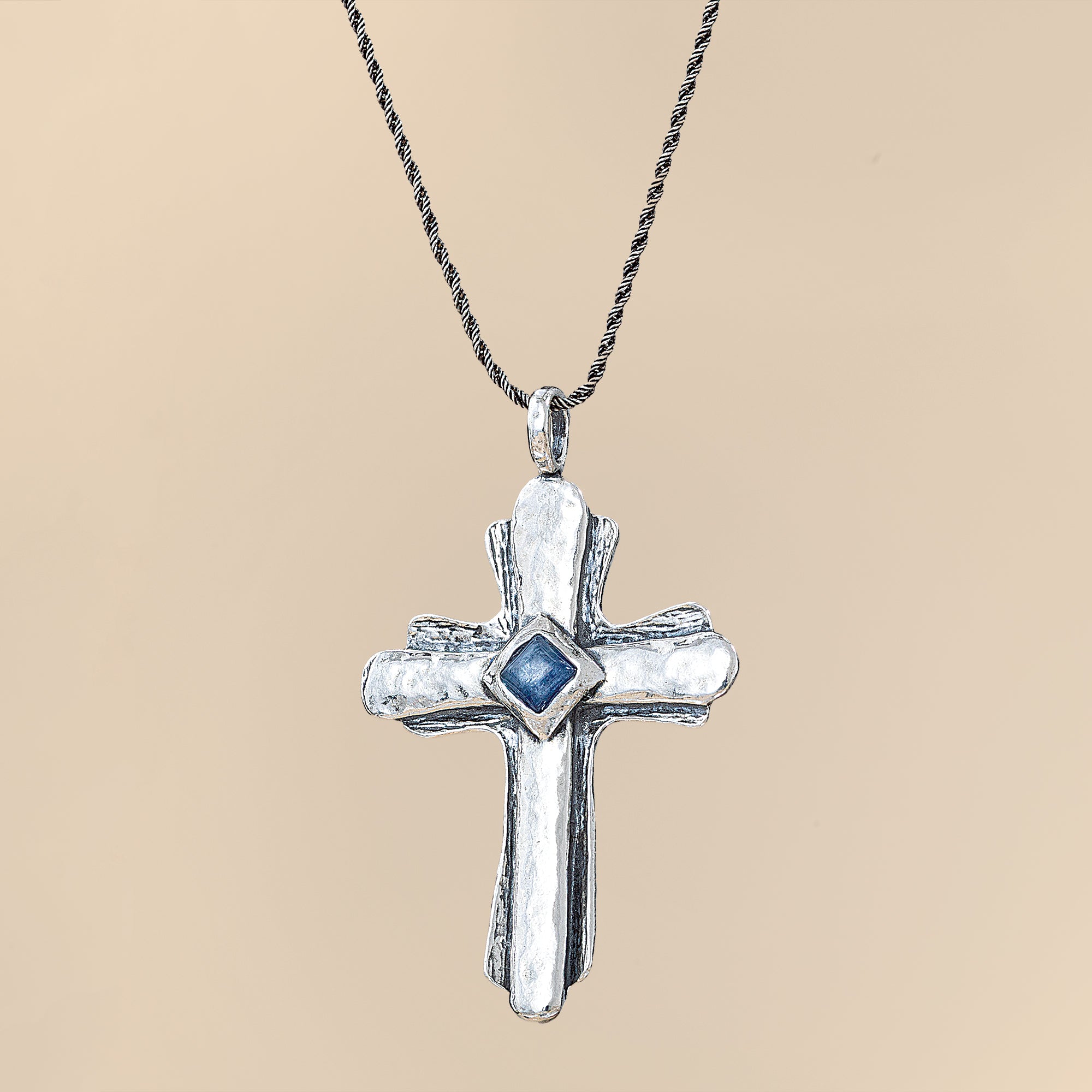 Sterling Silver & Kyanite Cross Necklace (Preorder)