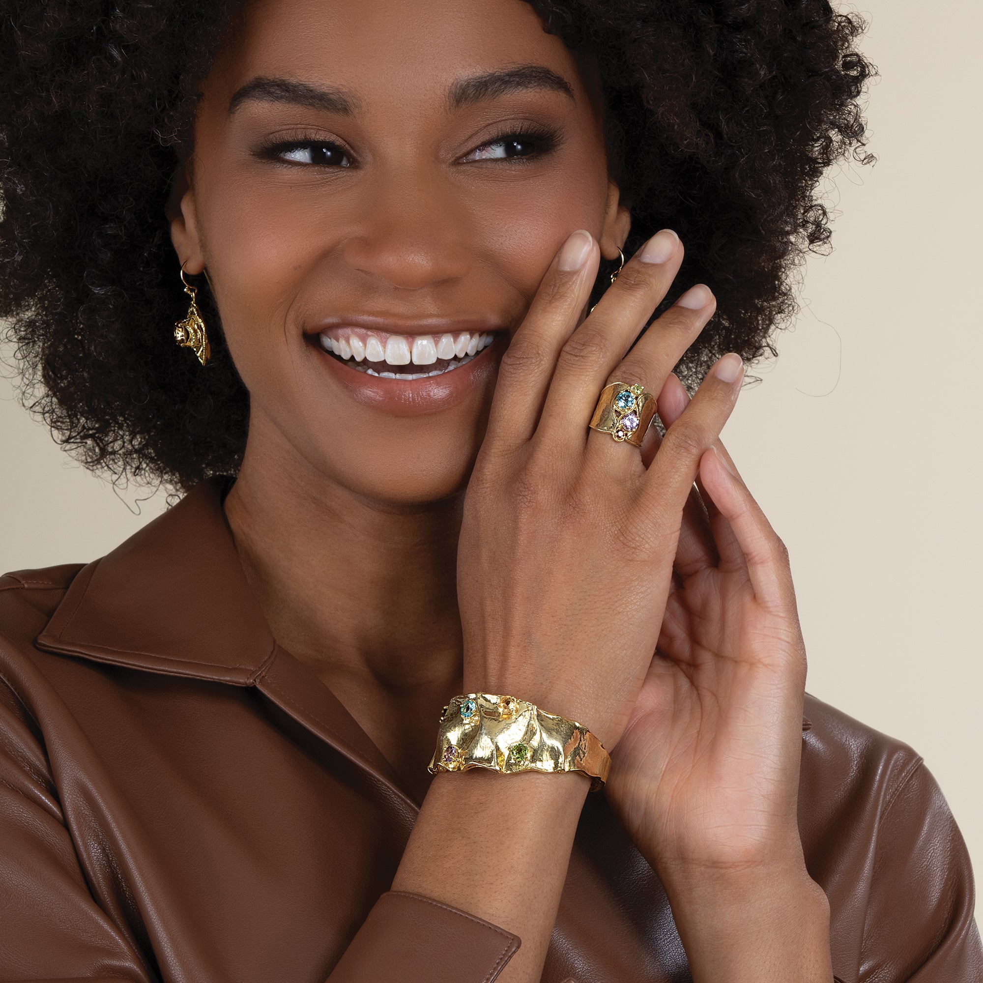 Gold-Plated Garden of Gems Adjustable Ring