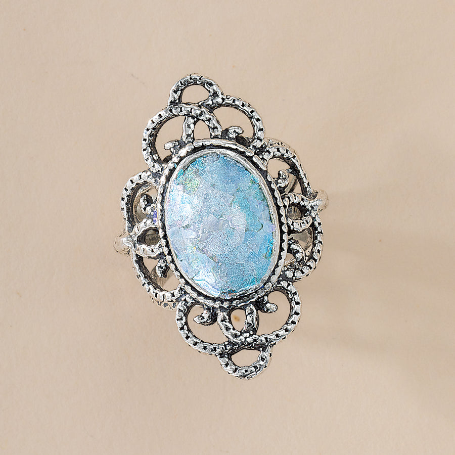 Roman Glass Sterling Silver Statement Ring