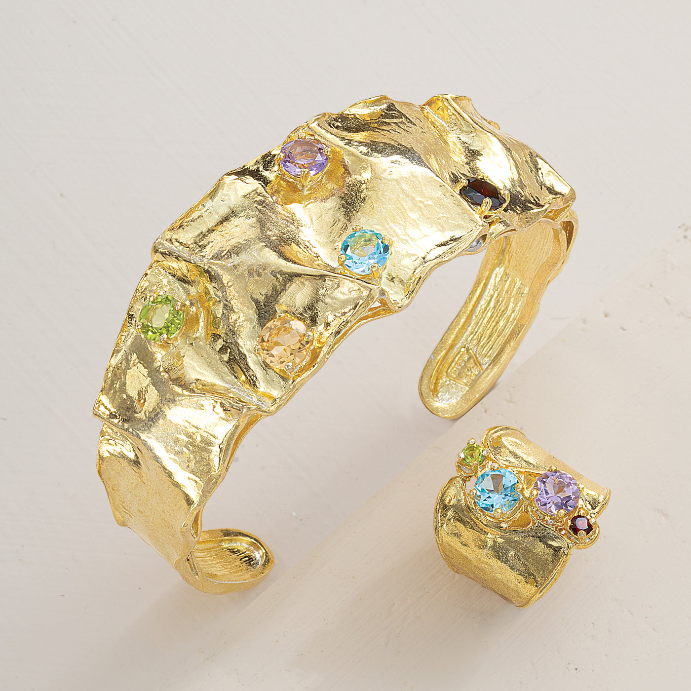 Gold-Plated Garden of Gems Adjustable Cuff