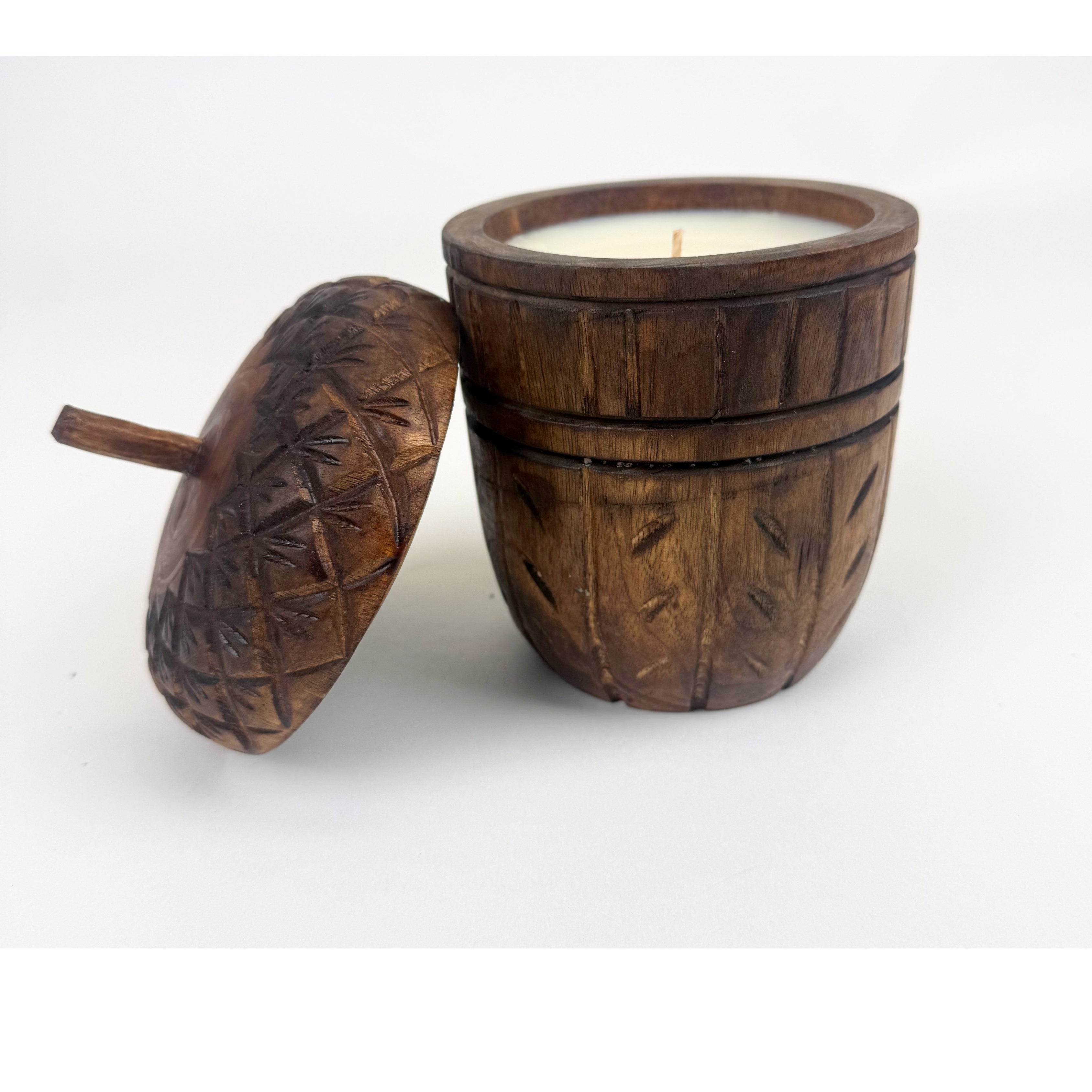 Carved Wooden Acorn Decorative Scented Candle
