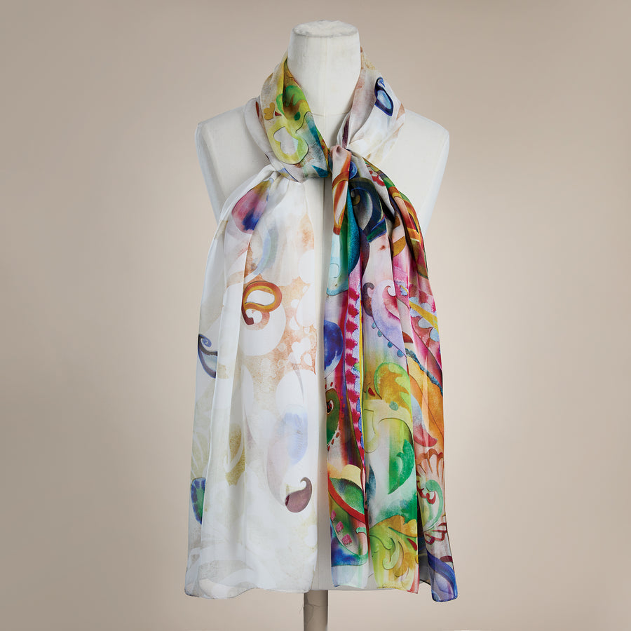 Rainbow-Hued Paisley Italian Silk Scarf