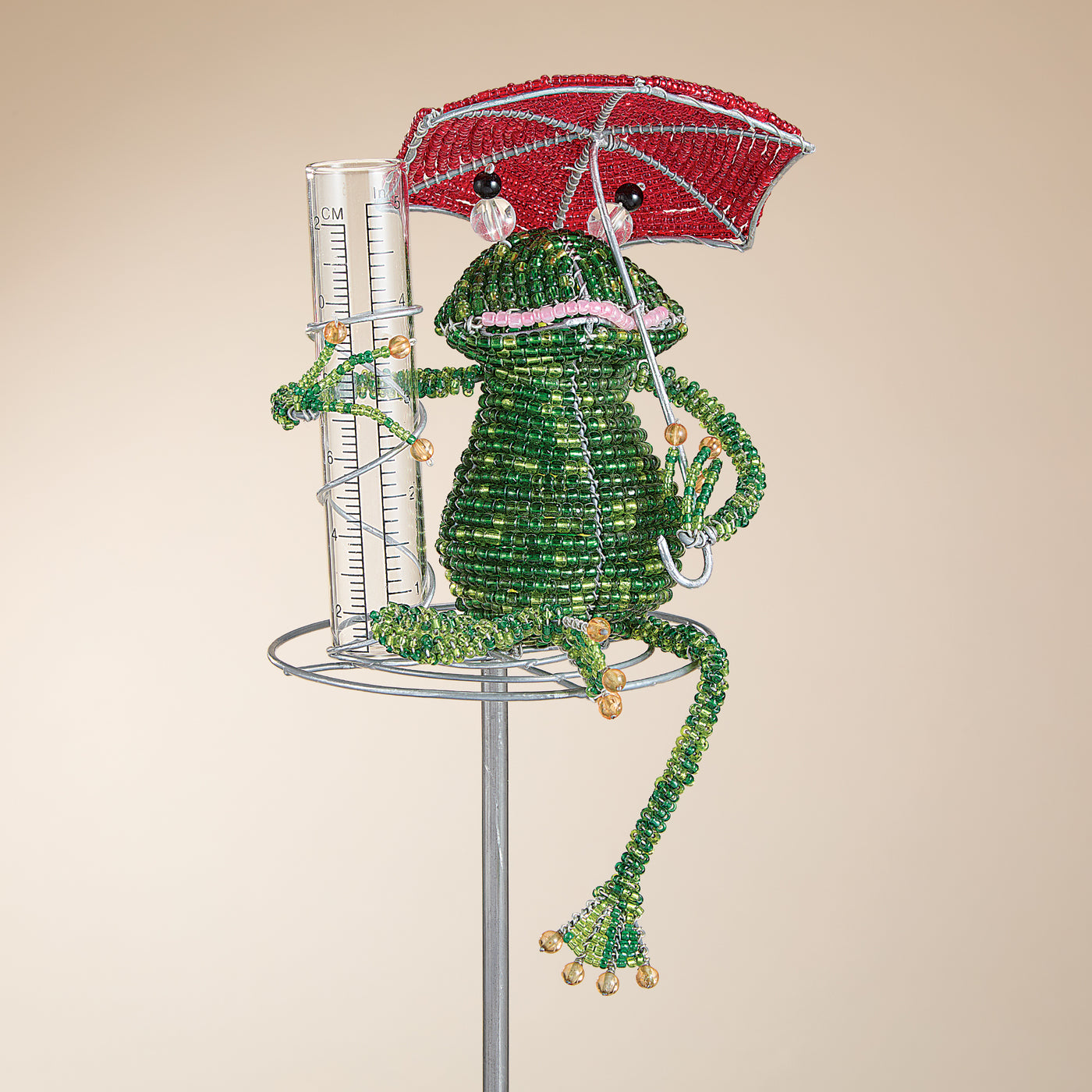 Hand-Beaded Frog Rain Gauge (Preorder)