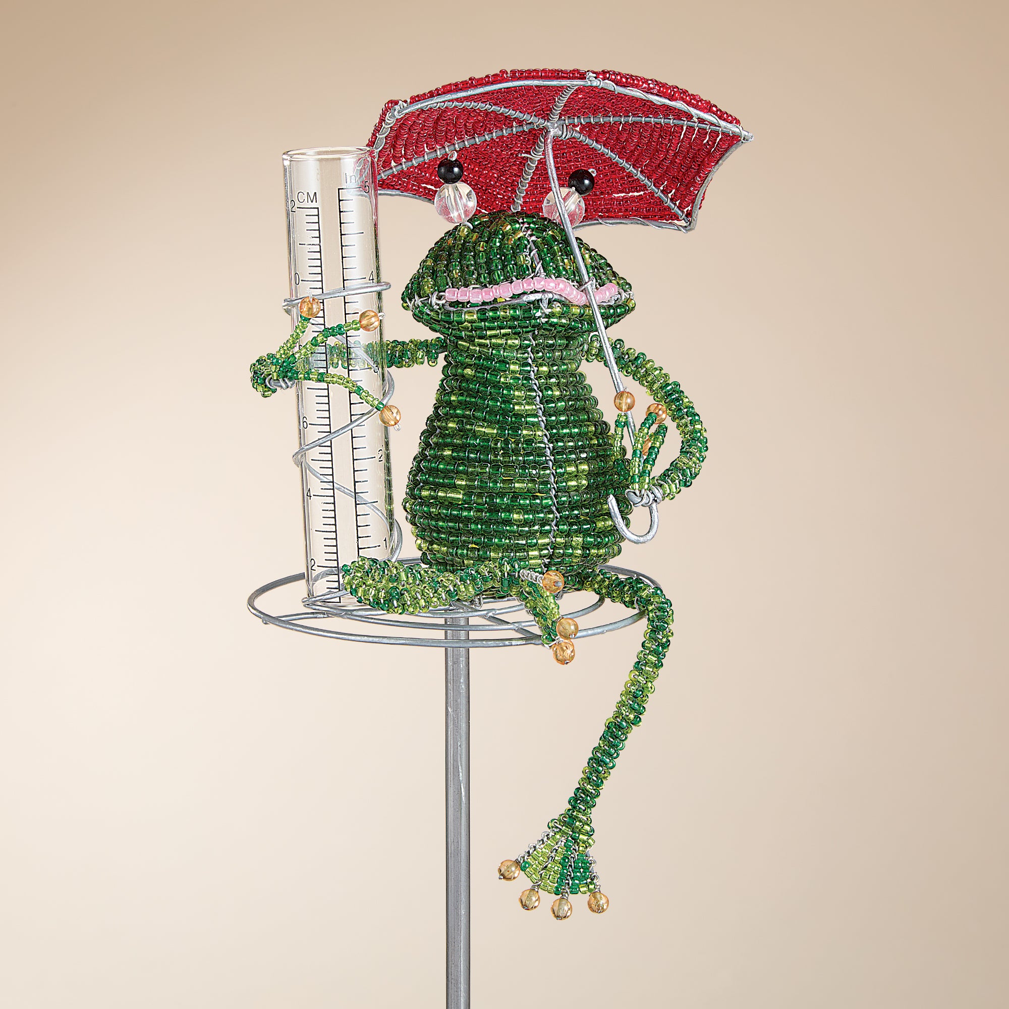 Hand-Beaded Frog Rain Gauge (Preorder)