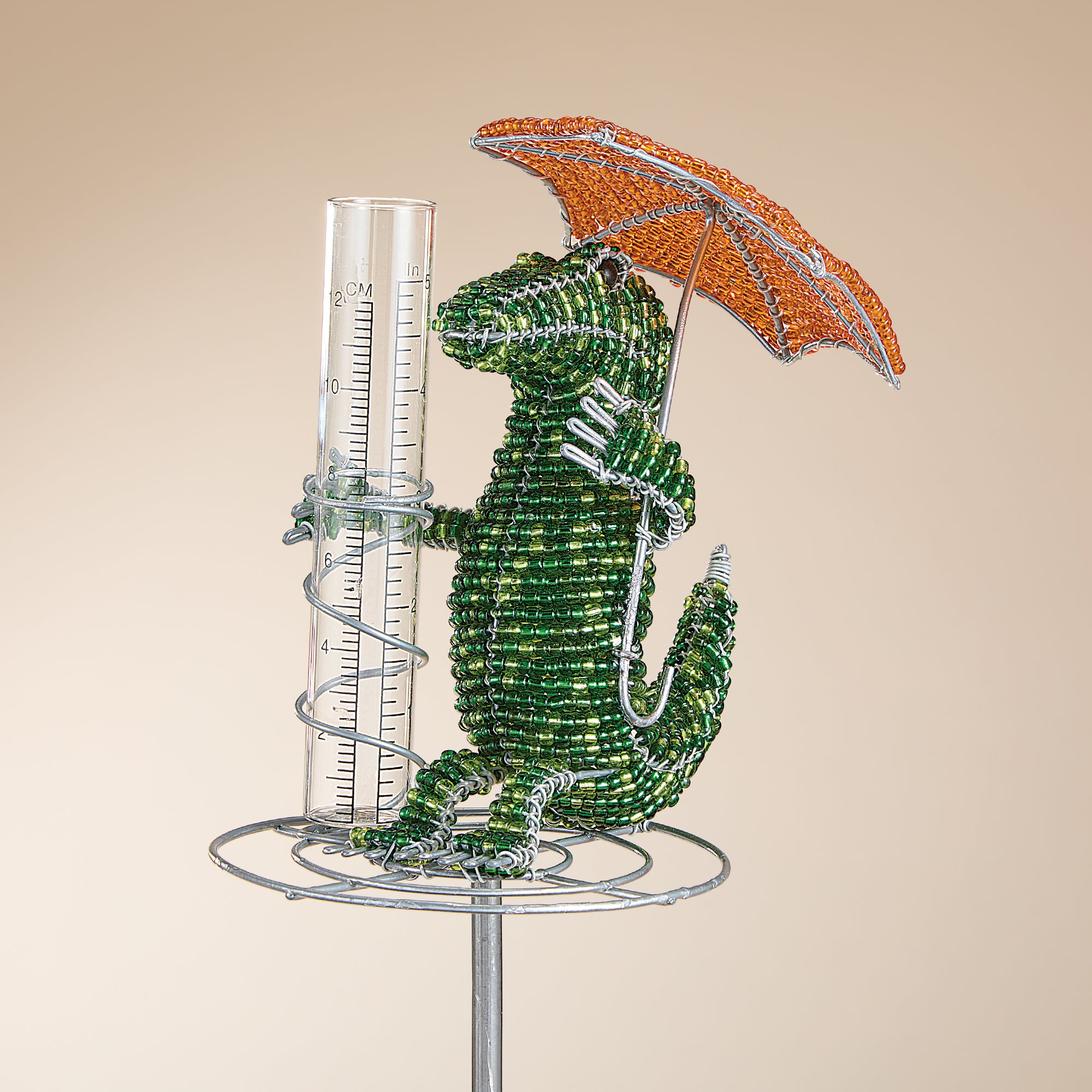 Hand-Beaded Alligator Rain Gauge