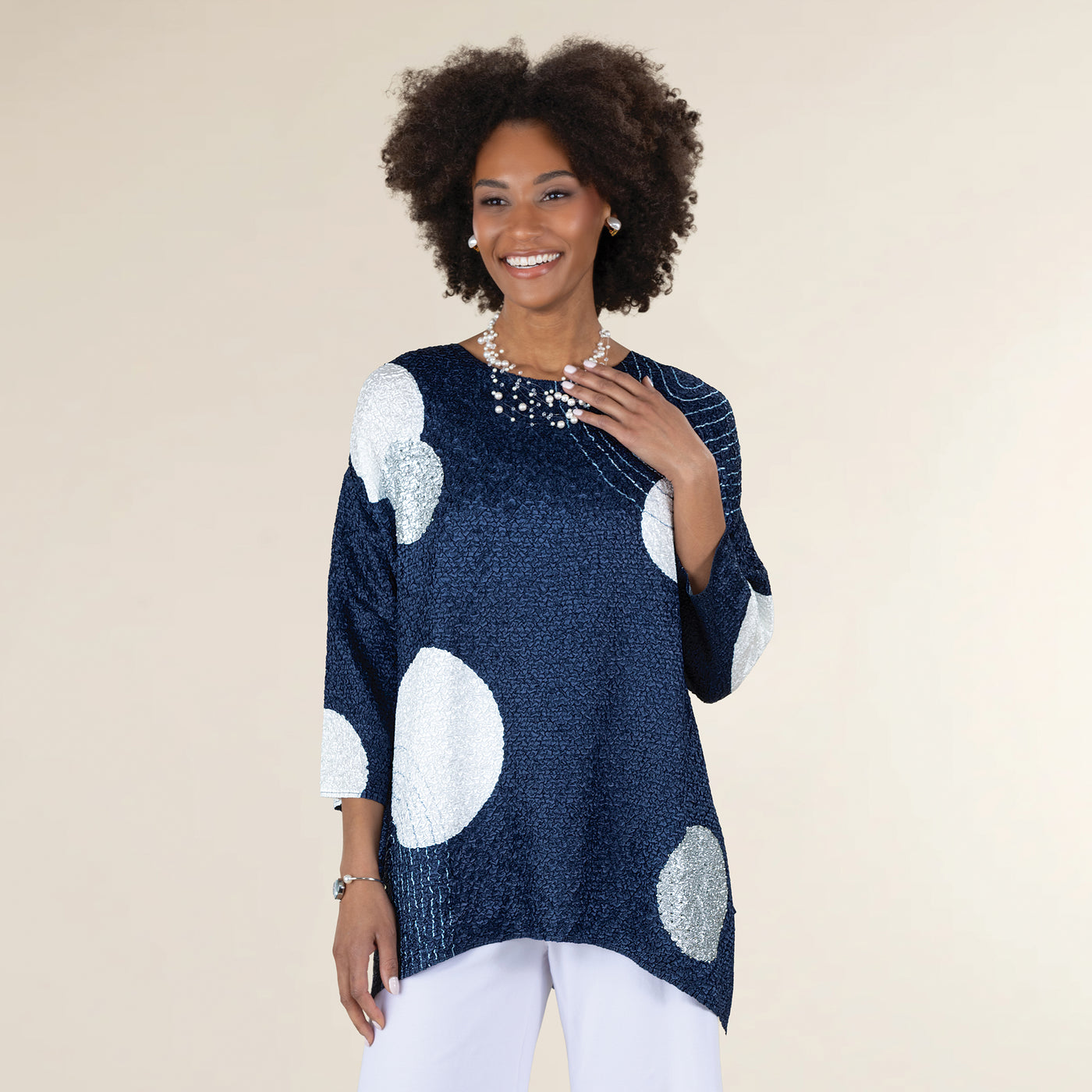 Rippling Circles Navy Blue Crinkle Tunic (Preorder)