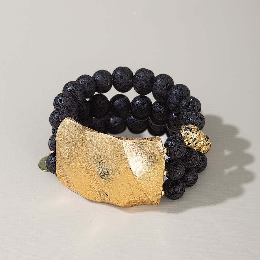 Opulent Olive Wood & Lava Stone Bracelet