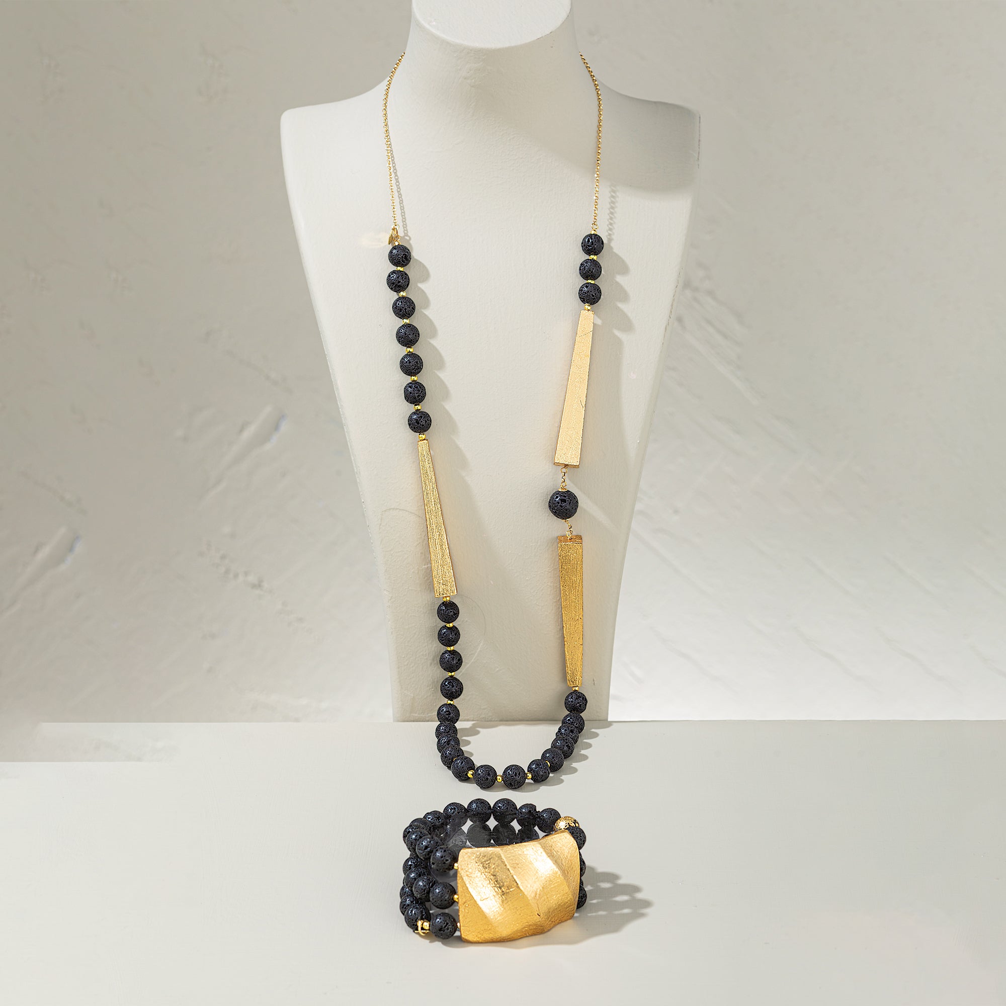 Opulent Olive Wood & Lava Stone Bracelet