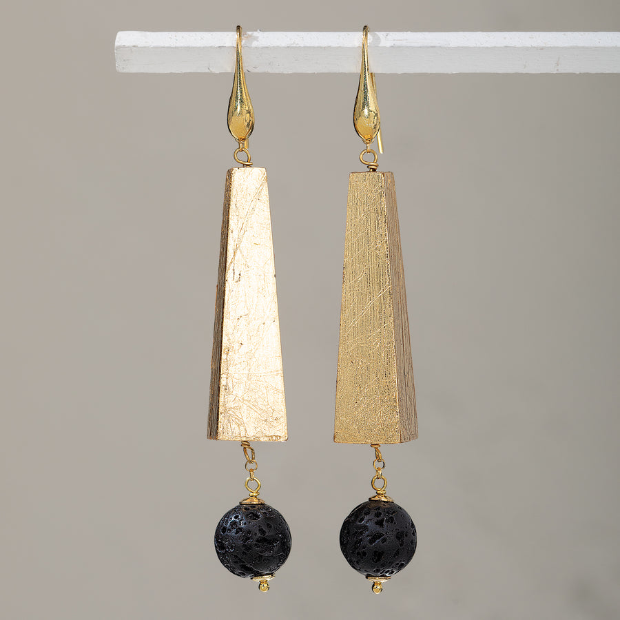 Opulent Olive Wood & Lava Stone Earrings