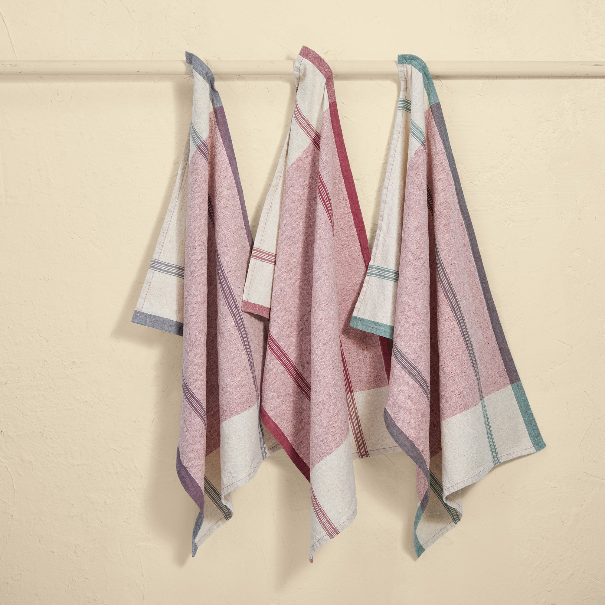 Berry Hued Linen Kitchen Towels, Set of 3