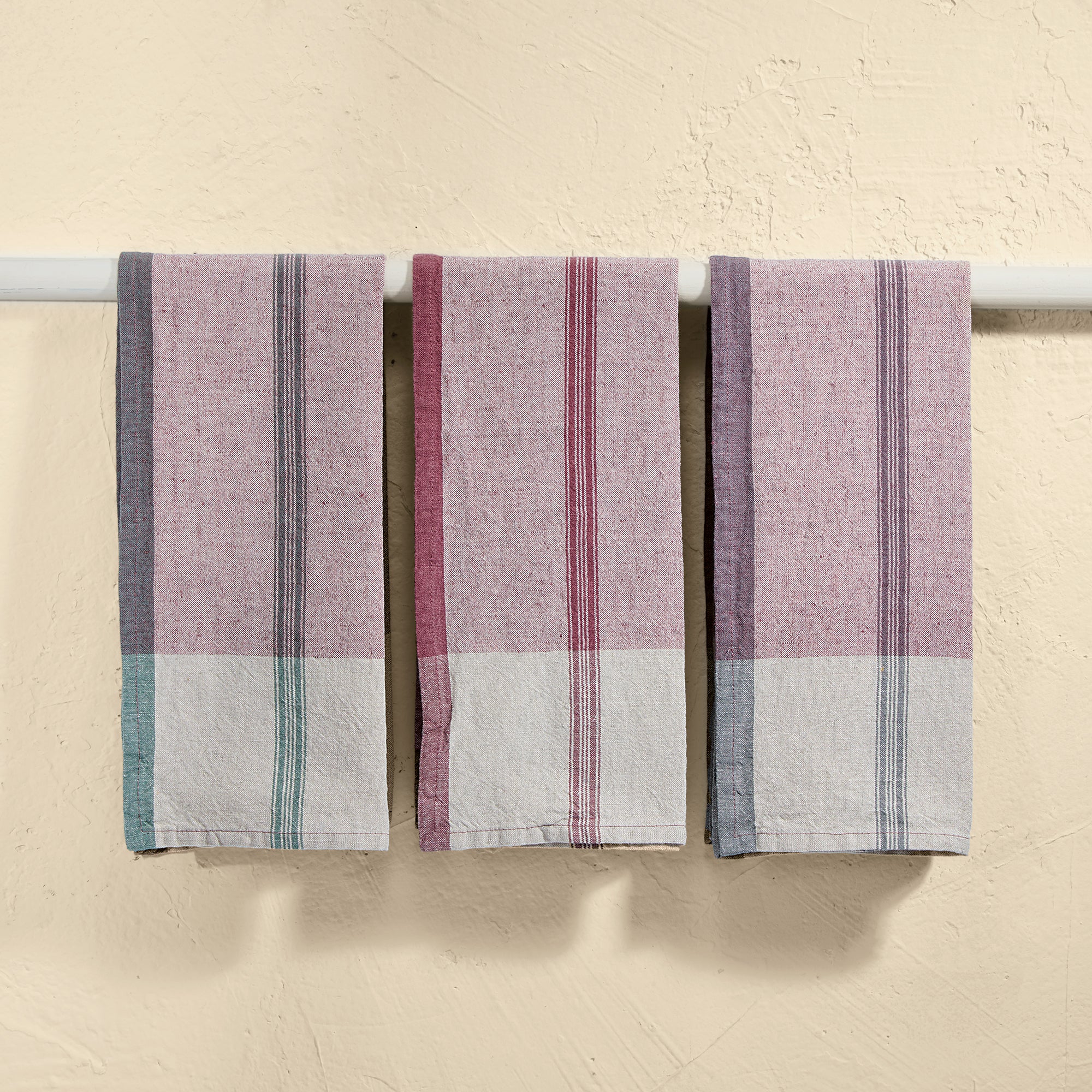 Berry Hued Linen Kitchen Towels, Set of 3