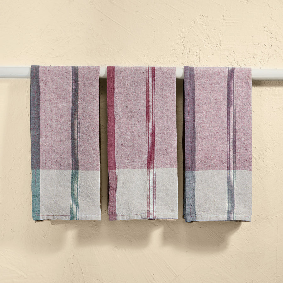 Berry Hued Linen Kitchen Towels, Set of 3