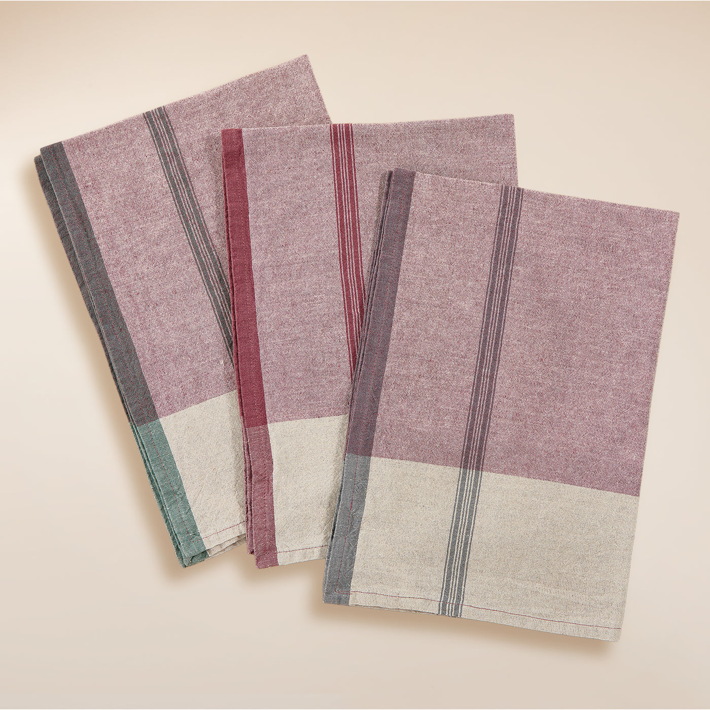 Berry Hued Linen Kitchen Towels, Set of 3