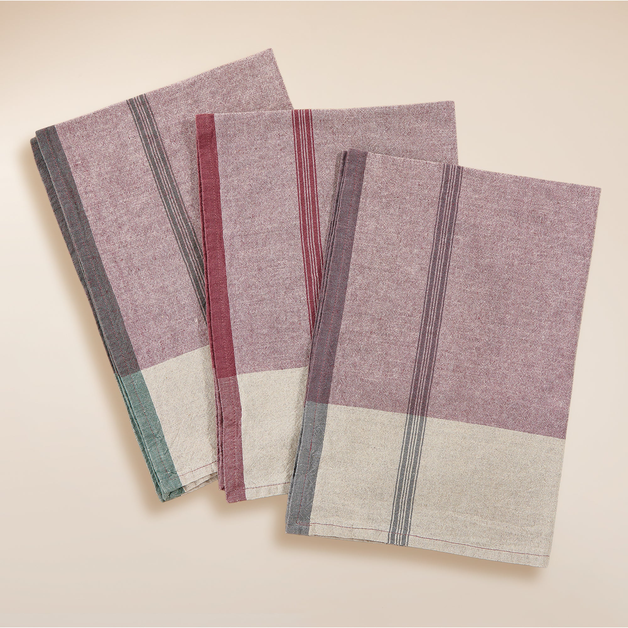 Berry Hued Linen Kitchen Towels, Set of 3
