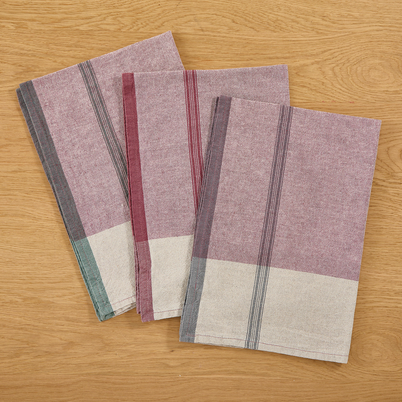 Berry Hued Linen Kitchen Towels, Set of 3