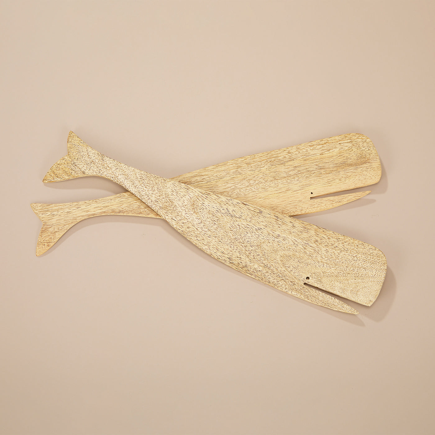 Hand-Carved Mango Wood Whale Utensil Serving Set