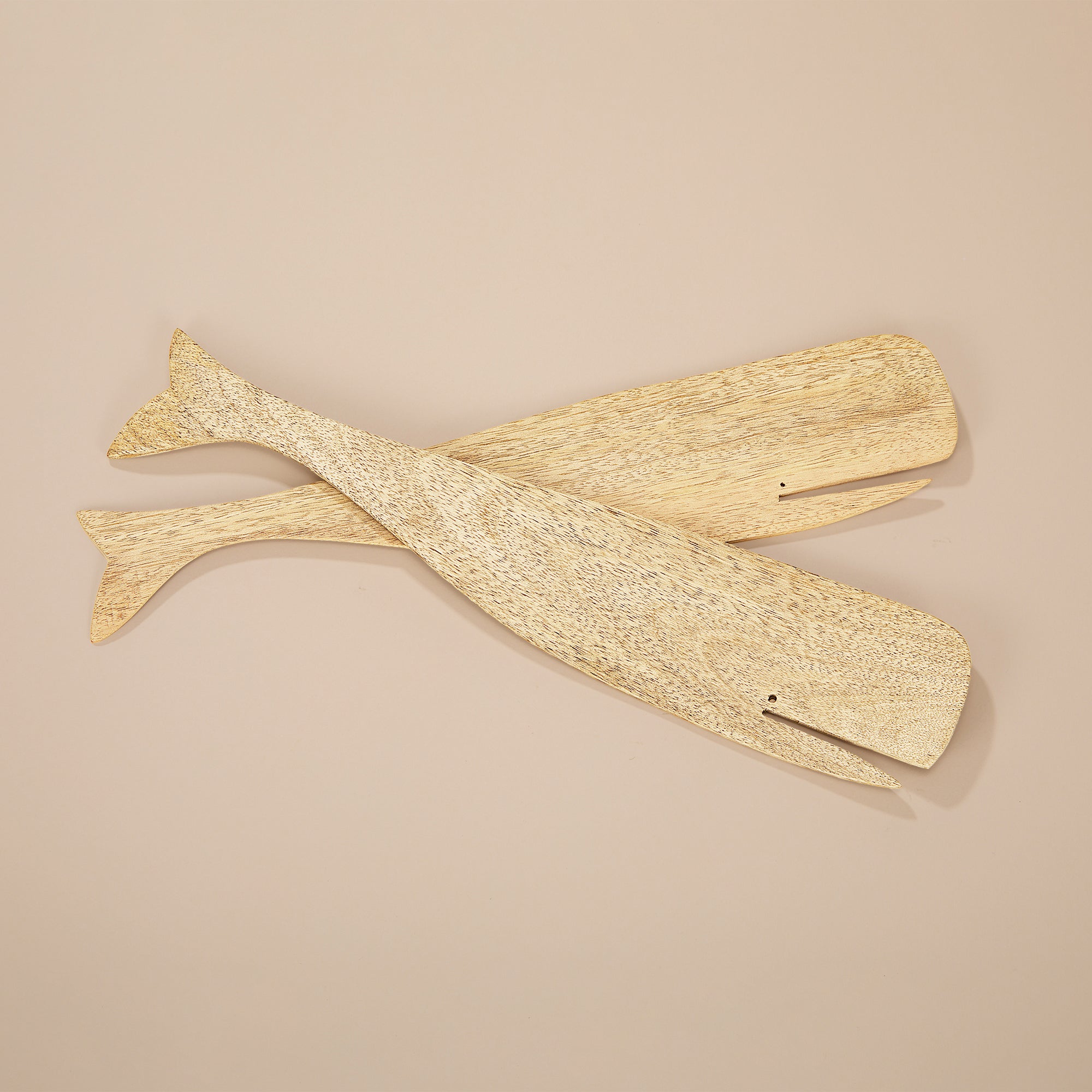 Hand-Carved Mango Wood Whale Utensil Serving Set