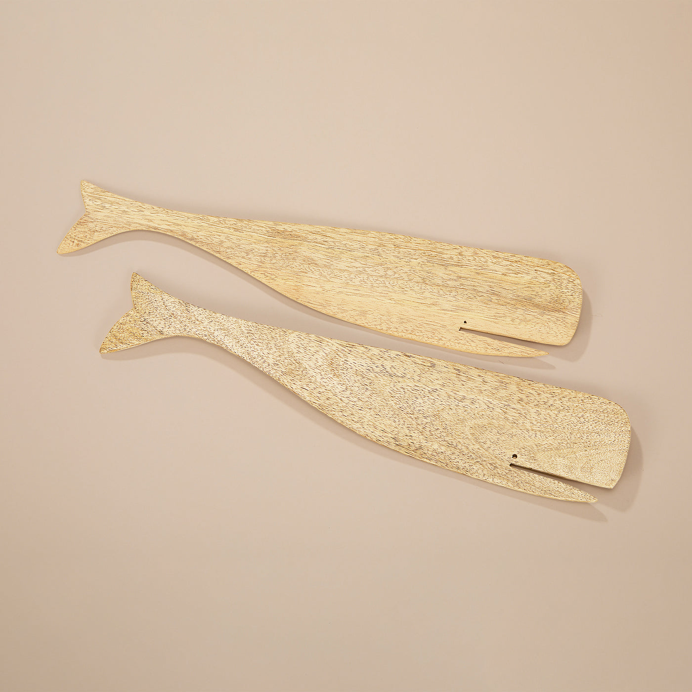 Hand-Carved Mango Wood Whale Utensil Serving Set