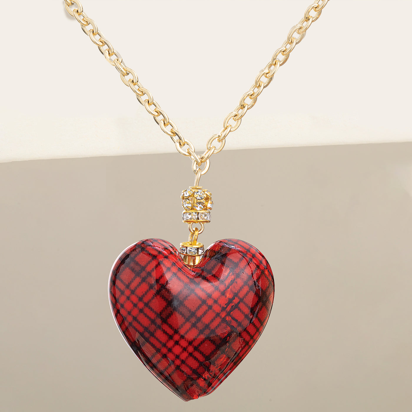 Murano Glass Tartan Heart Necklace