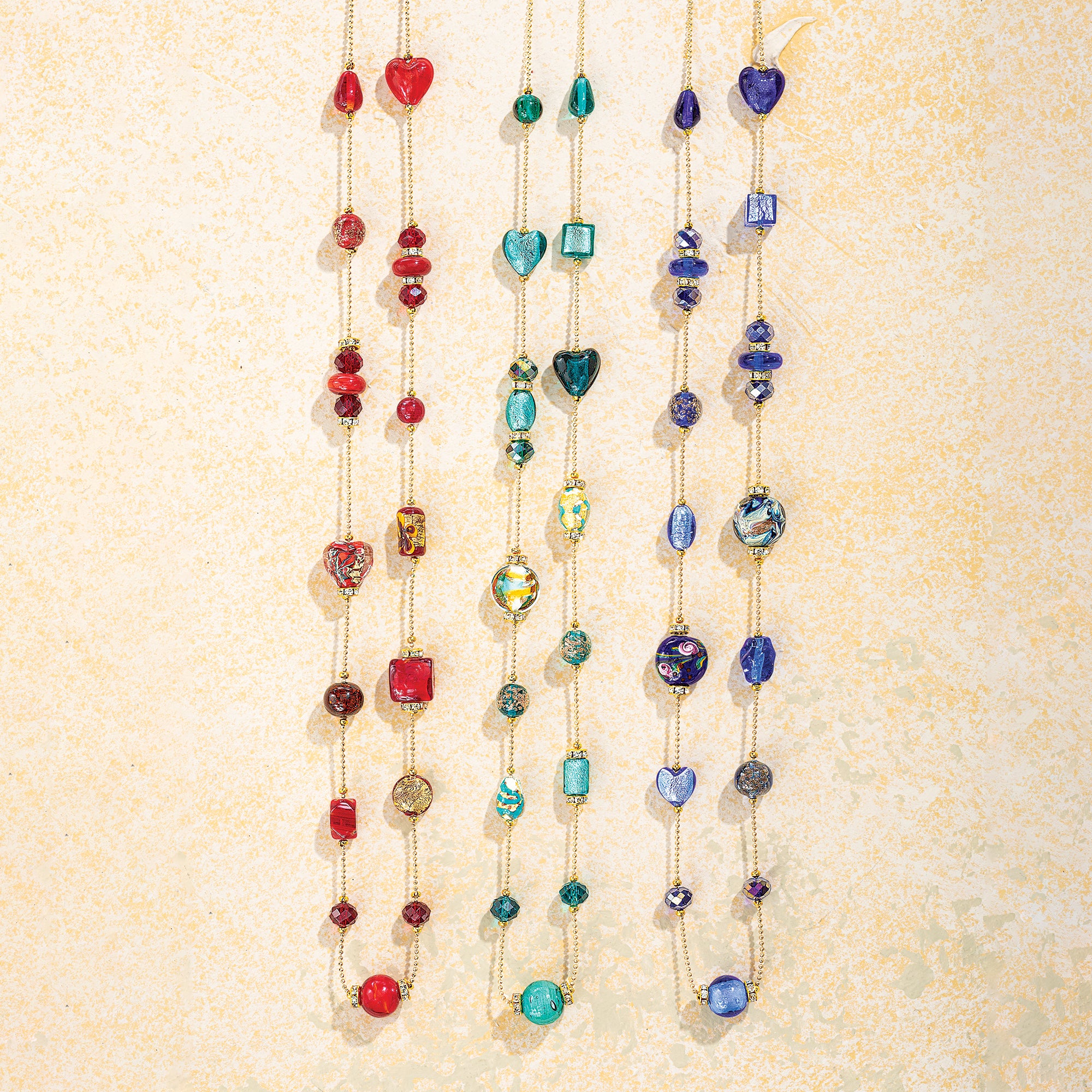 Red Murano Glass Mixed Hearts Content Long Necklace