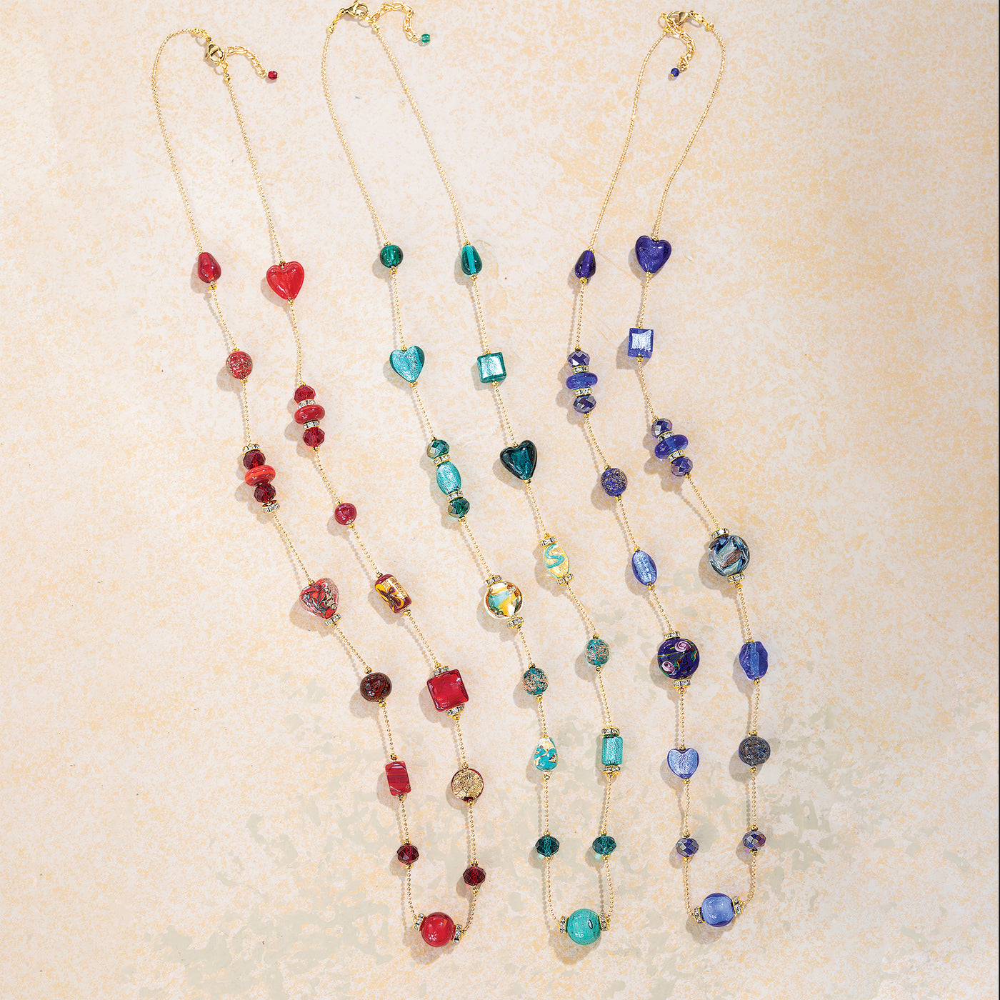 Red Murano Glass Mixed Hearts Content Long Necklace