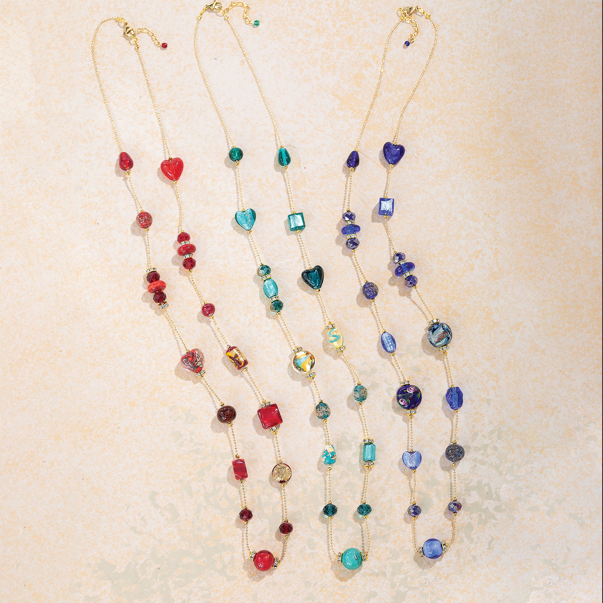 Red Murano Glass Mixed Hearts Content Long Necklace