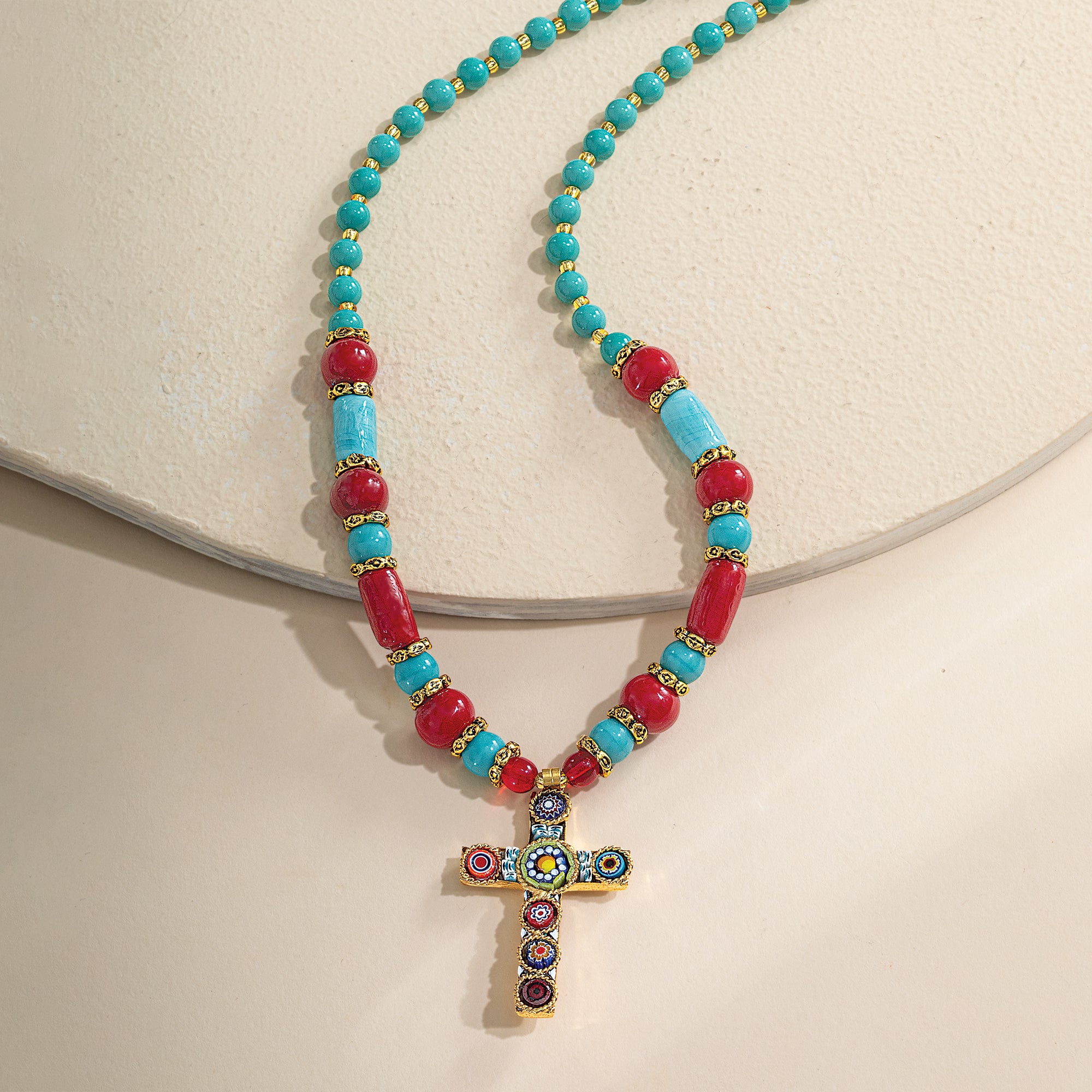 Southwestern Murano Glass Cross Pendant Necklace