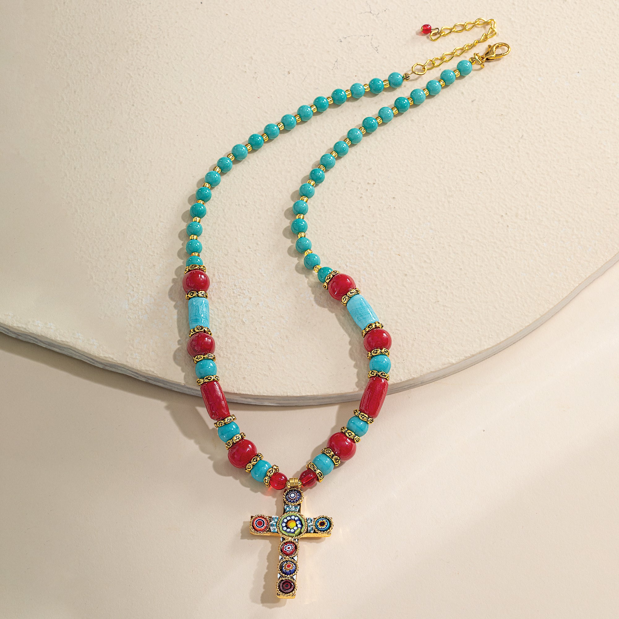 Southwestern Murano Glass Cross Pendant Necklace