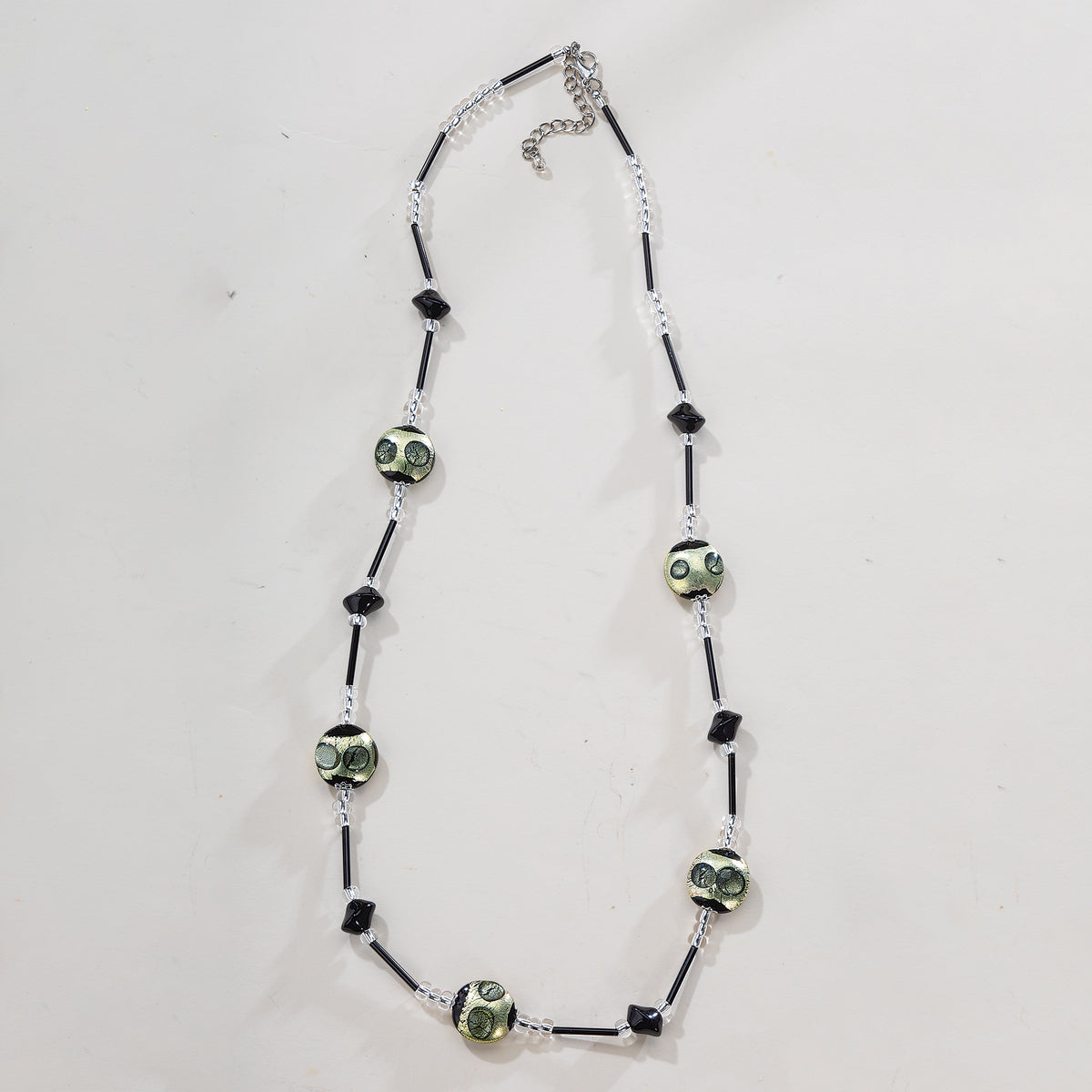 Murano Glass Chic in Silver & Black Long Necklace (Preorder)