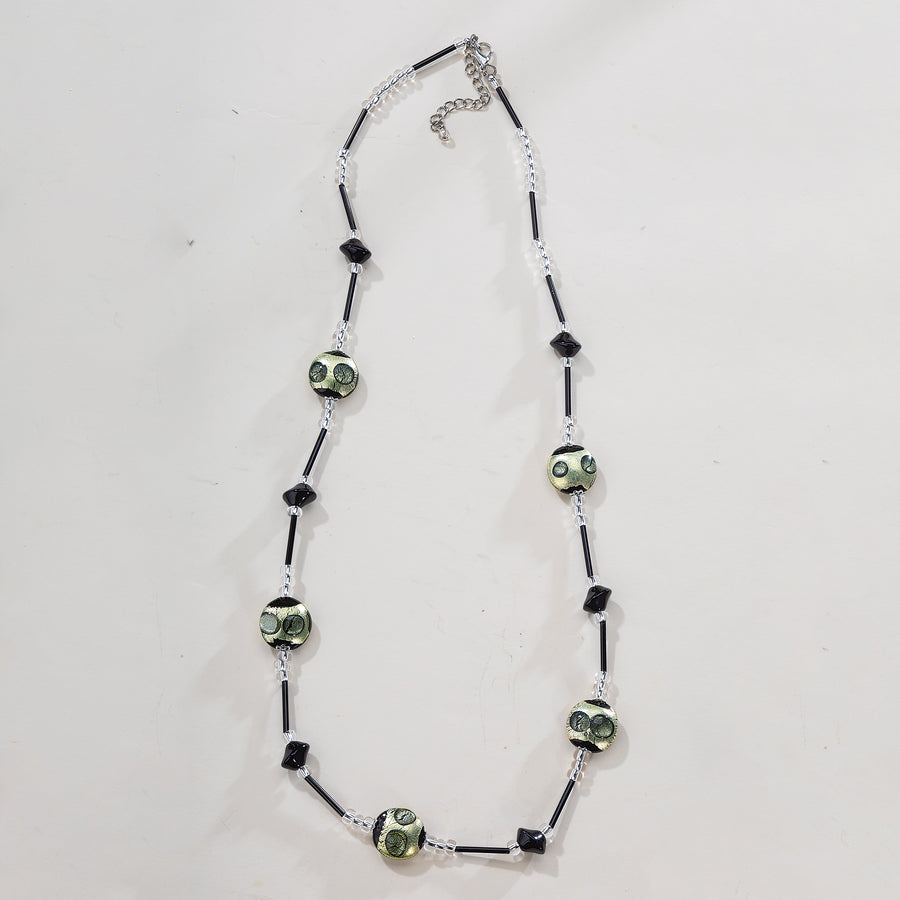 Murano Glass Chic in Silver & Black Long Necklace (Preorder)