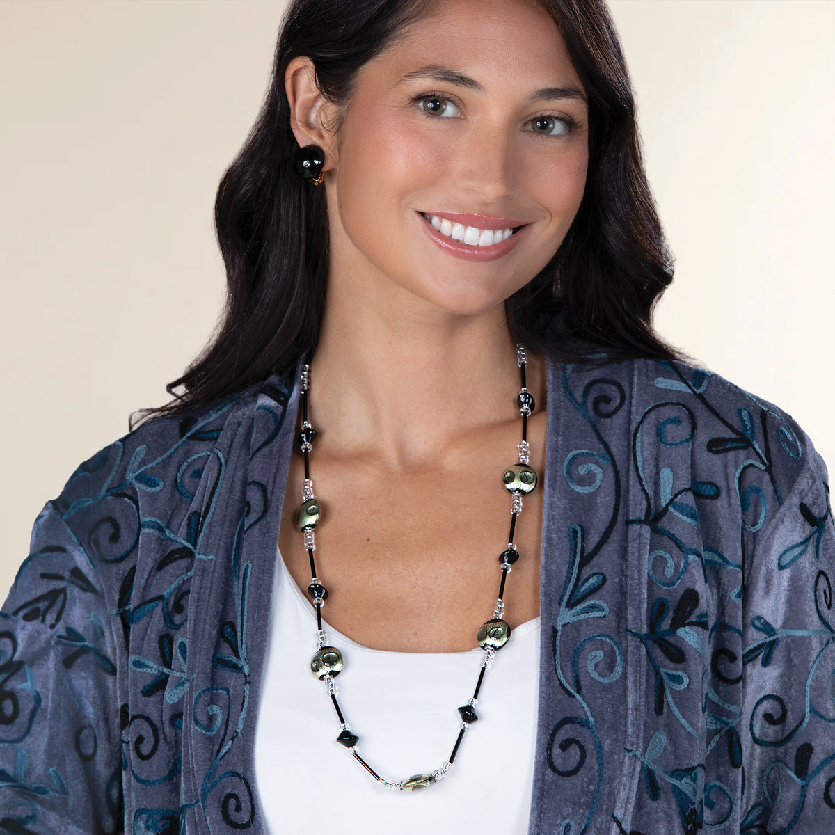 Murano Glass Chic in Silver & Black Long Necklace (Preorder)