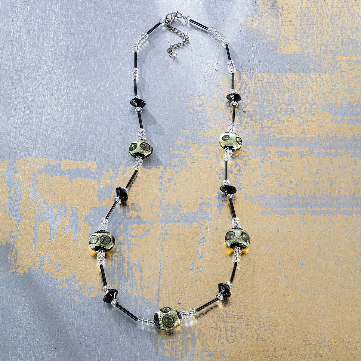 Murano Glass Chic in Silver & Black Long Necklace (Preorder)