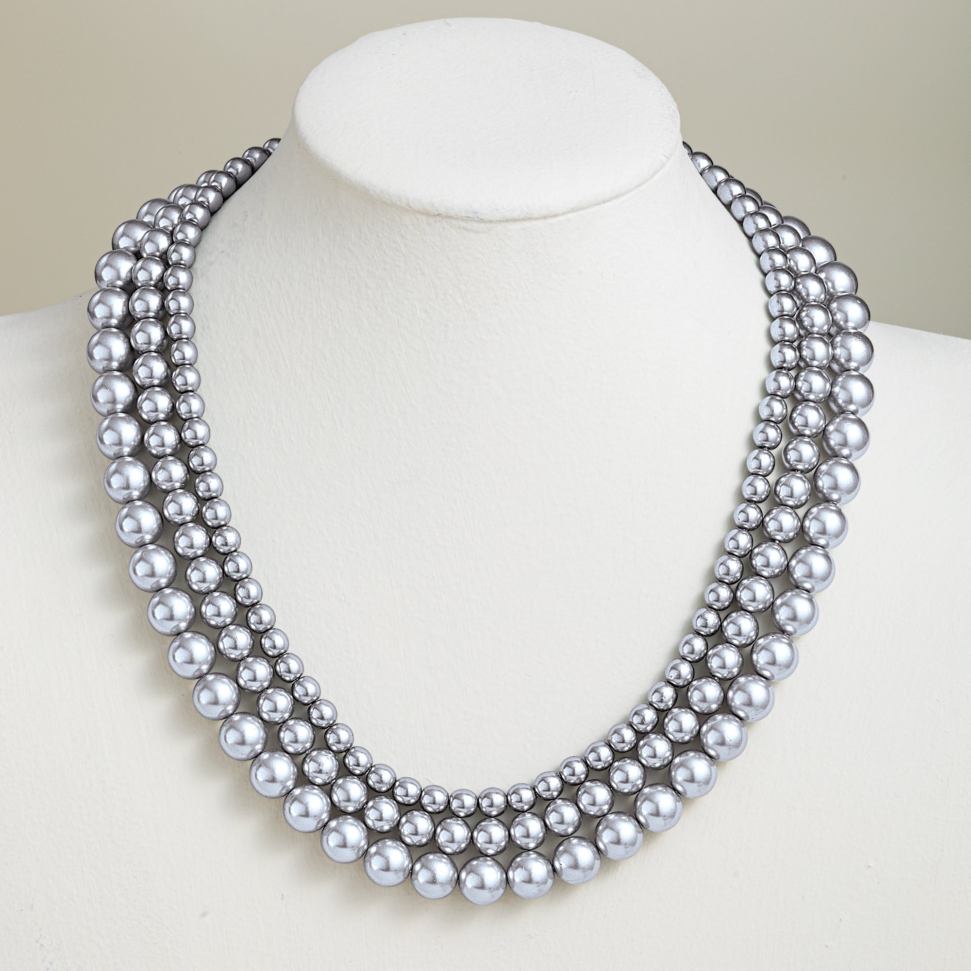 Murano Glass Perle D'argento Triple Strand Necklace