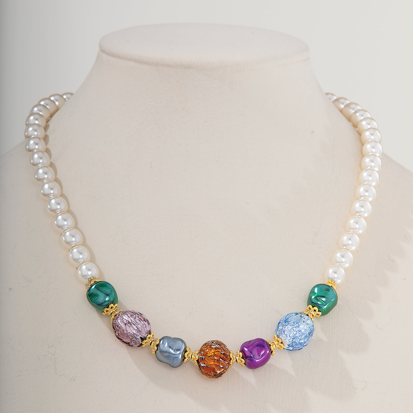 Murano Glass Jewel Box Pearl Necklace