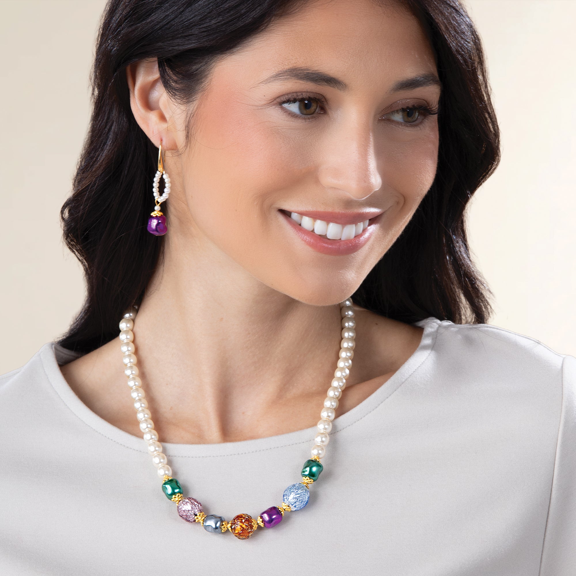 Murano Glass Jewel Box Pearl Necklace