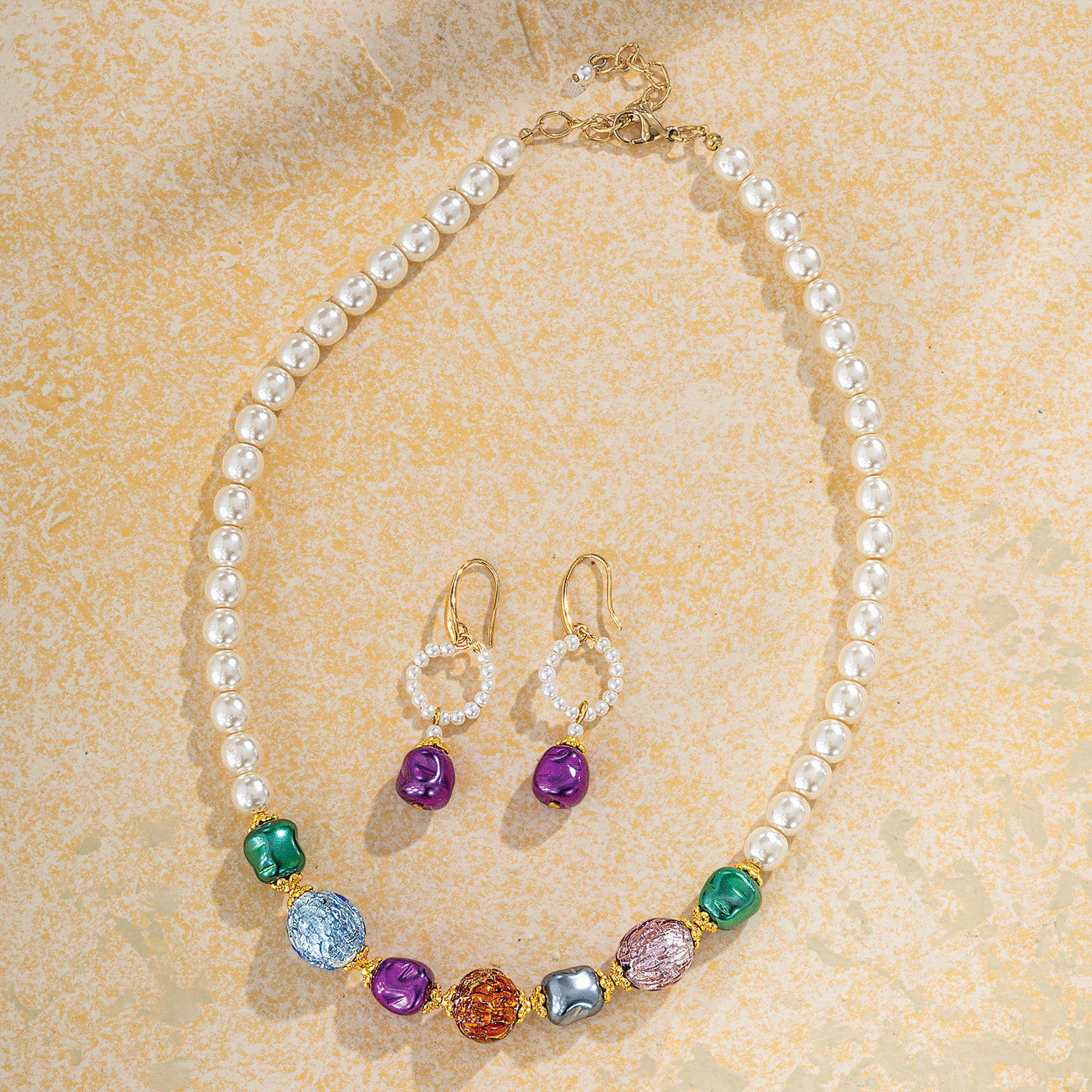 Murano Glass Jewel Box Pearl Necklace