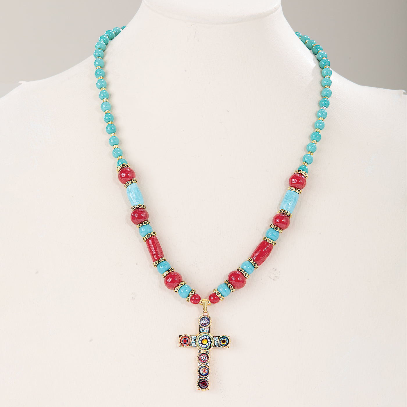 Southwestern Murano Glass Cross Pendant Necklace
