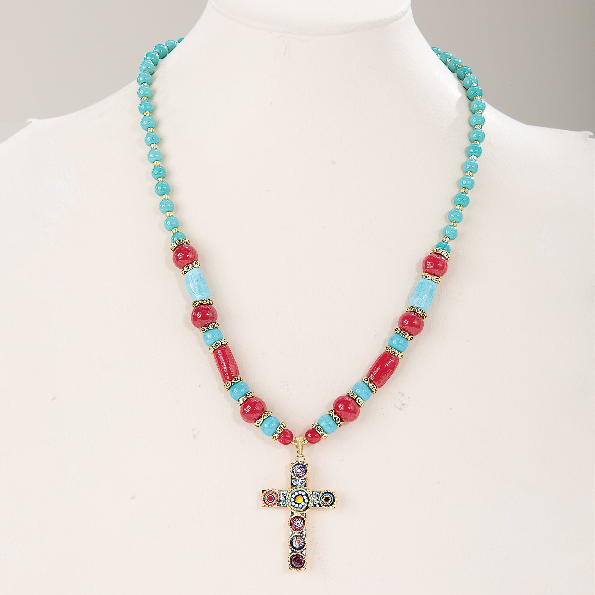 Southwestern Murano Glass Cross Pendant Necklace