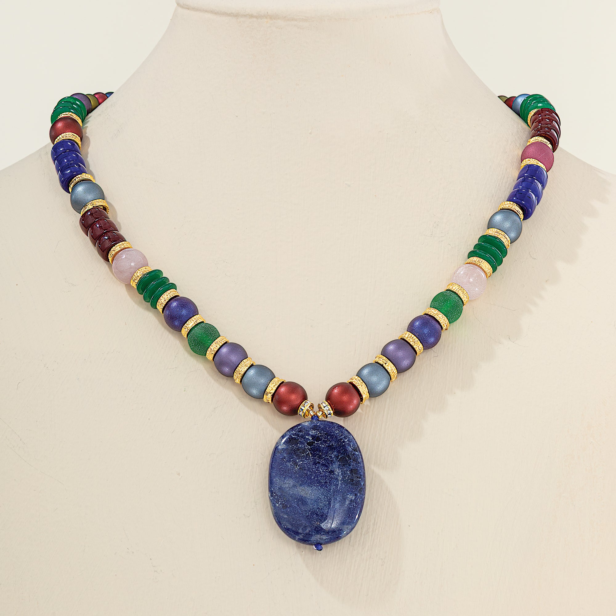 Murano Glass Rainbow-Hued Pendant Necklace (Preorder)