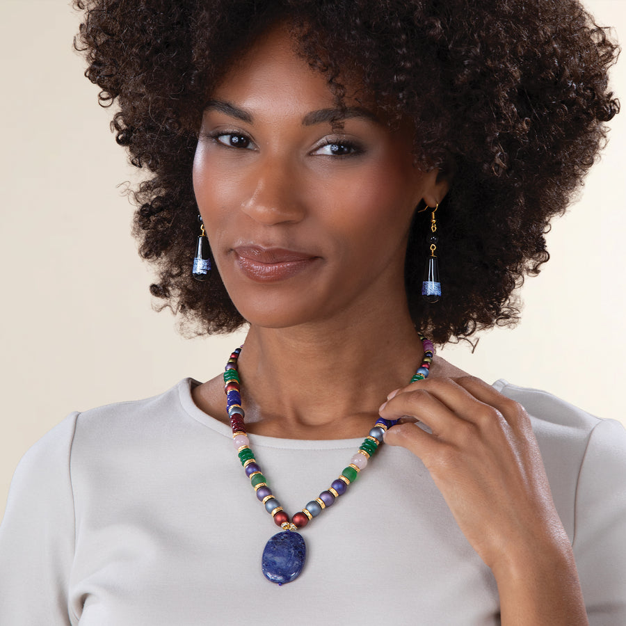 Murano Glass Rainbow-Hued Pendant Necklace (Preorder)