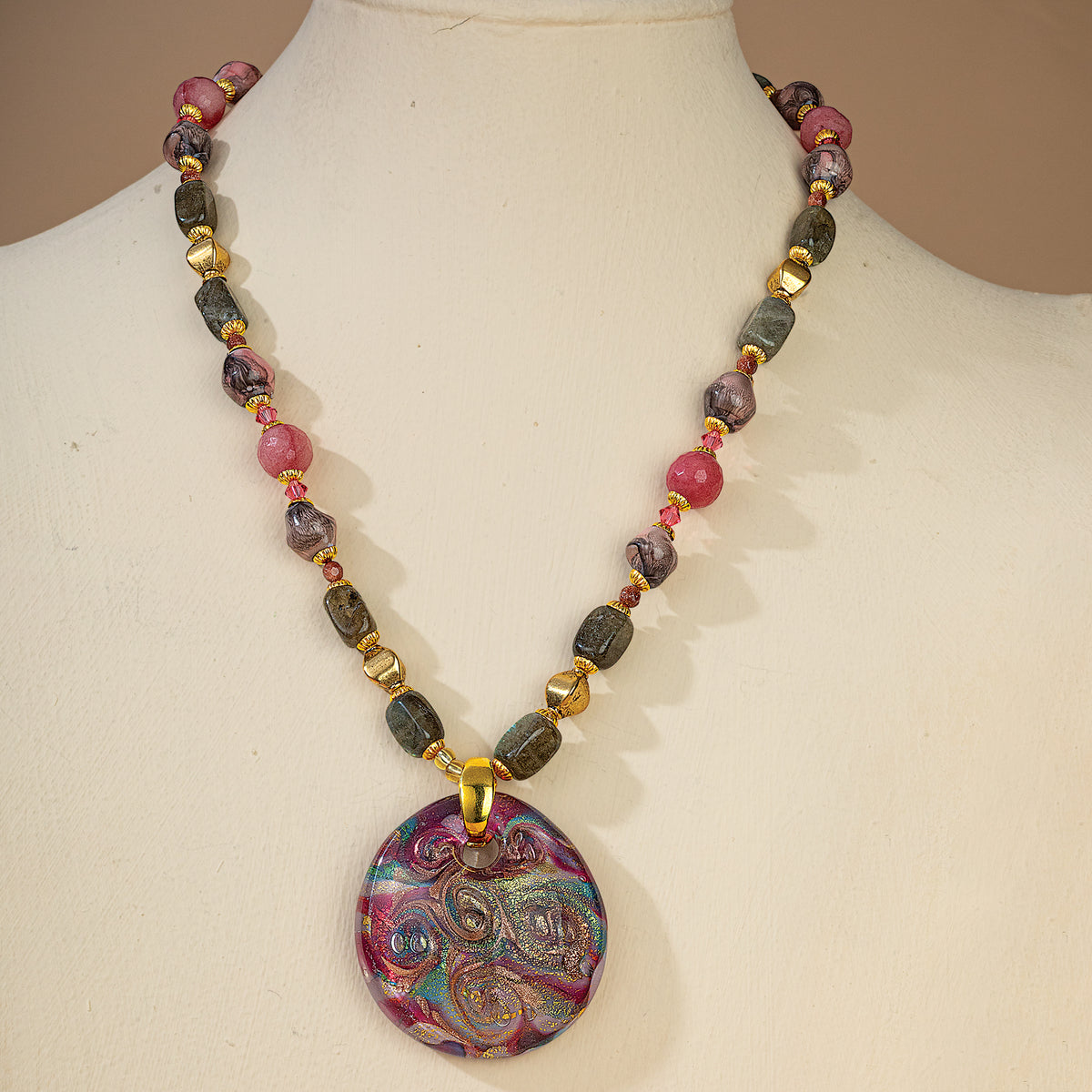 Murano Glass Rose Garden Pendant Necklace (Preorder)