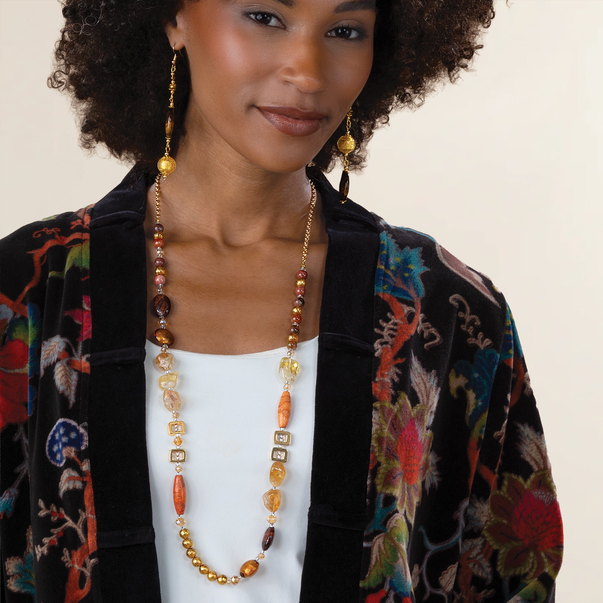 Murano Glass Cafe au Lait Long Necklace
